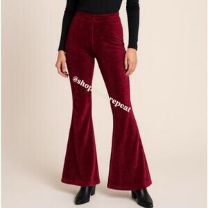 Free People So Charming Velvet Flare Pants Raspberry Wine Red Stretch M Medium
